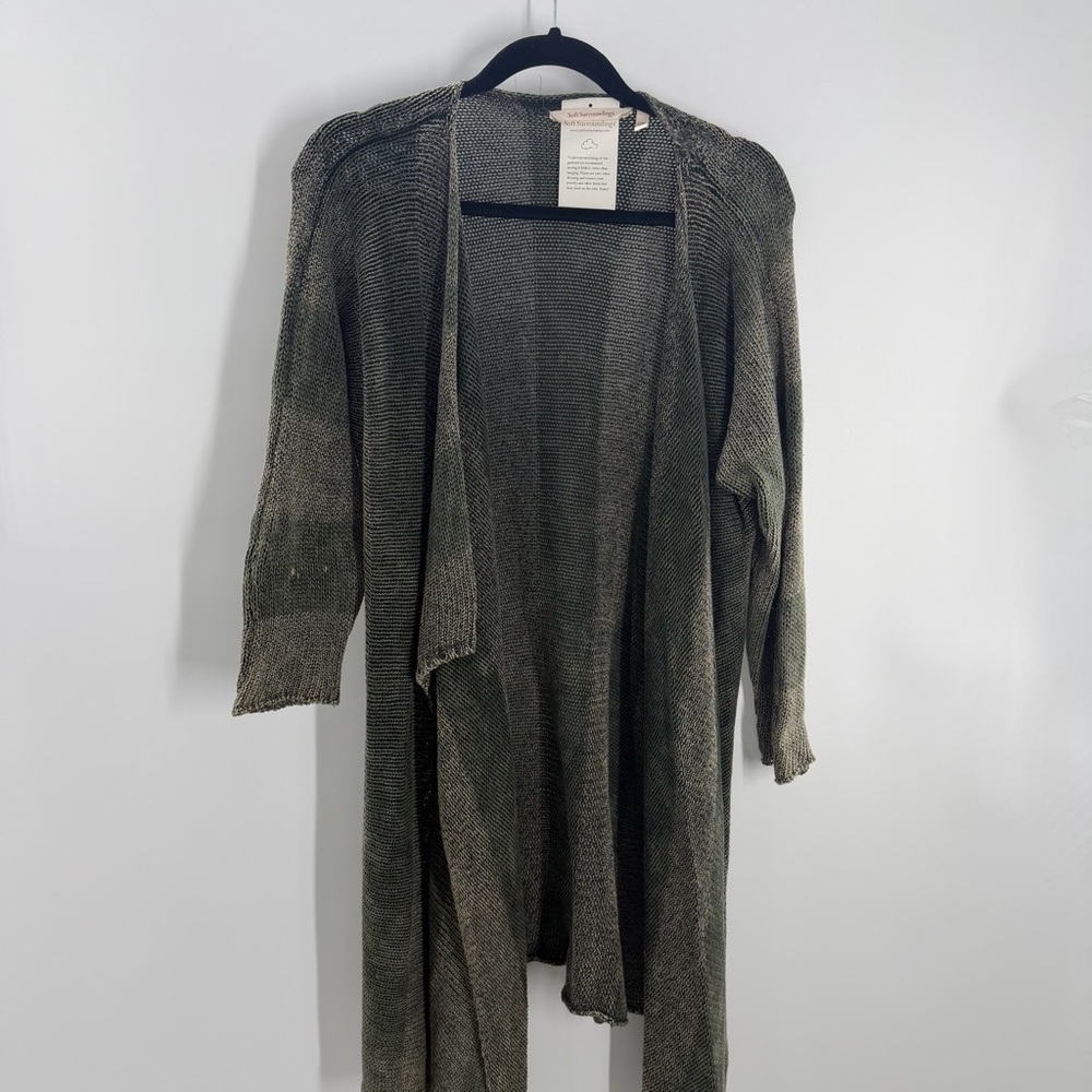 Soft Surroundings Green Cotton Blend Knit Longline Cardigan